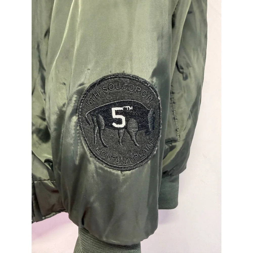 Original Deluxe Flight Bomber Jacket Mens Medium Olive Green Patch Logo Full Zip